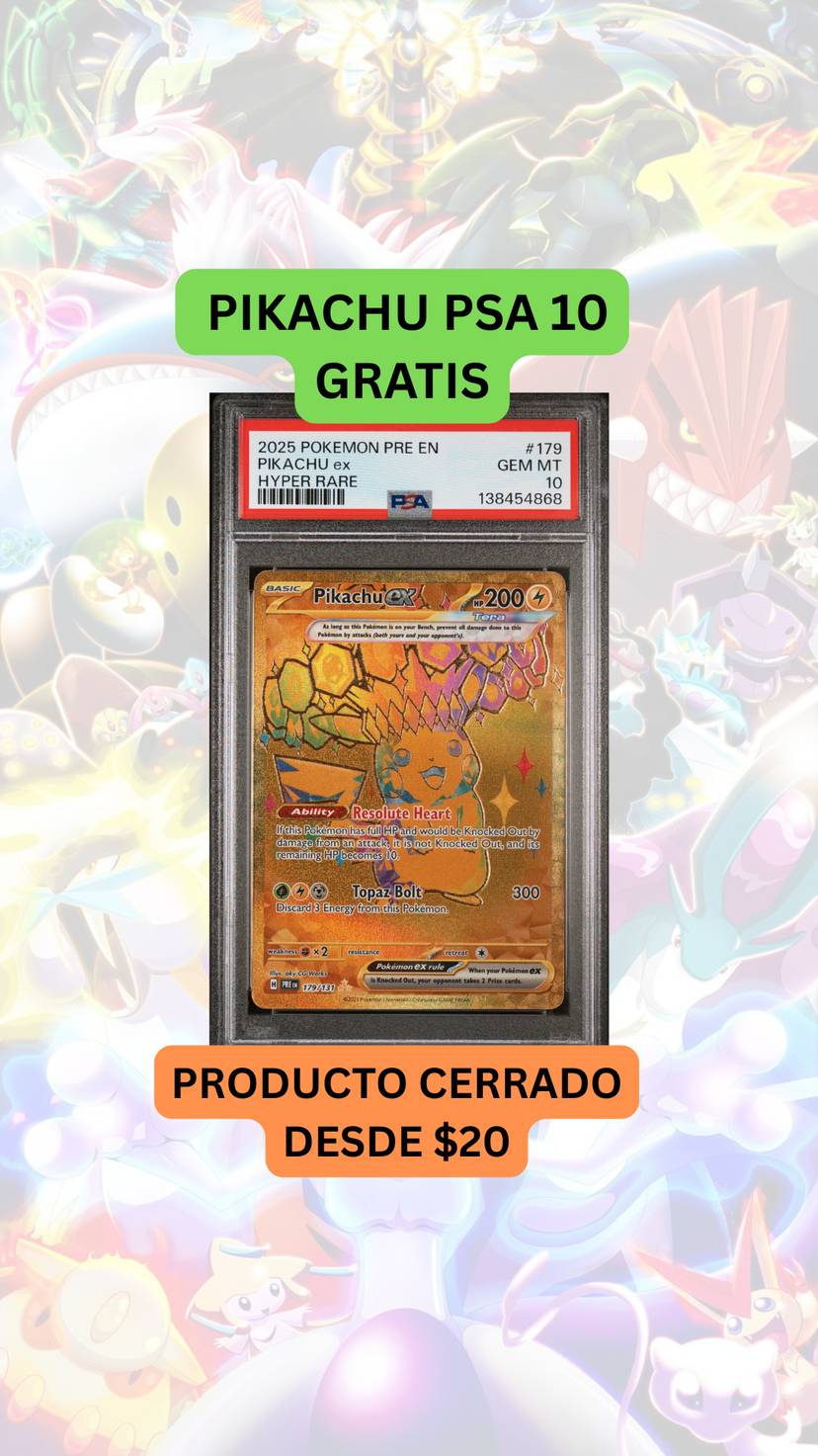 🚨PRODUCTO CERRADO DESDE $20🚨 PIKACHU PSA 10 GRATIS