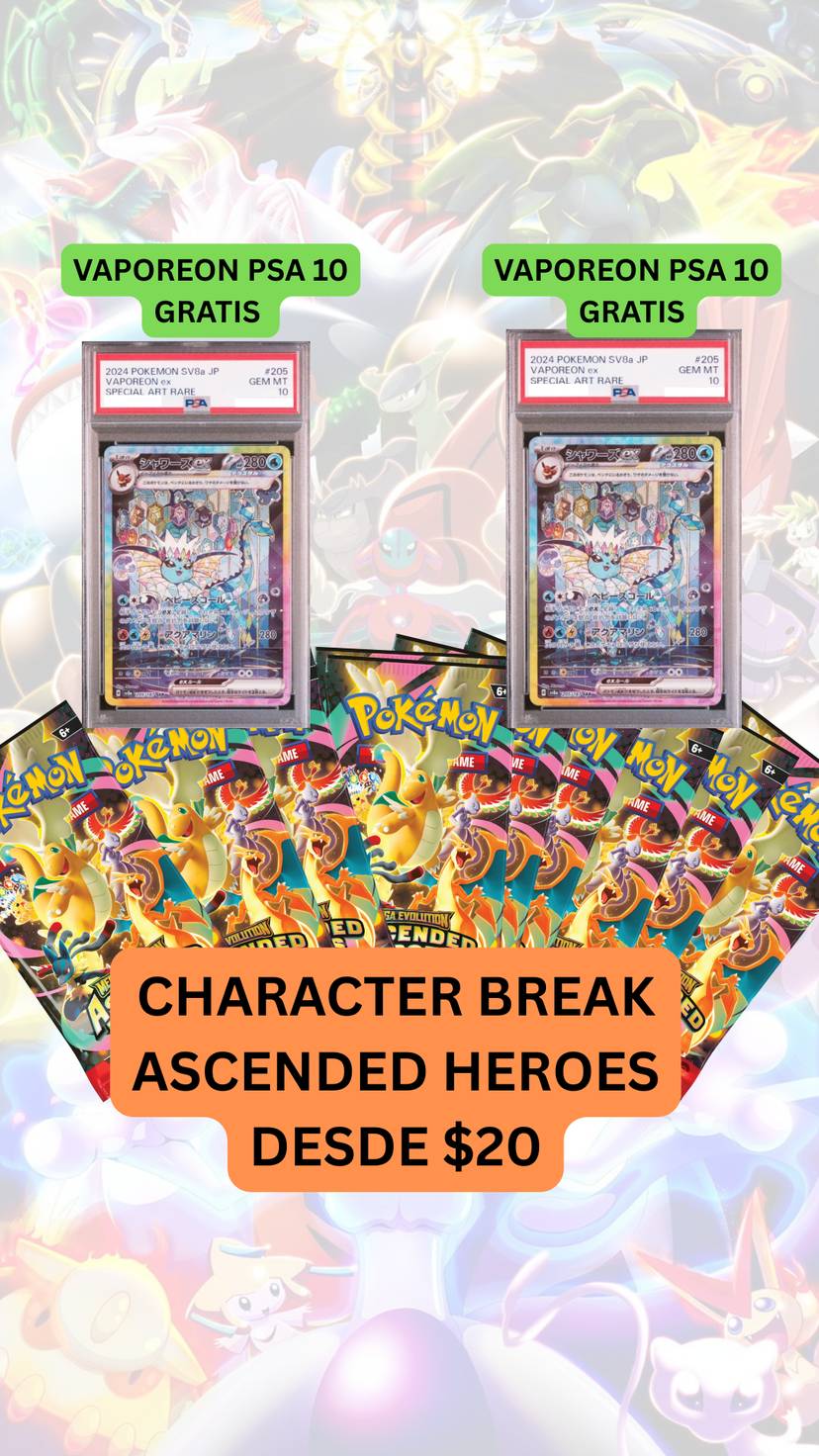 🚨BREAK ASCENDED HEROES desde $20🚨VAPOREON PSA 10 GRATIS