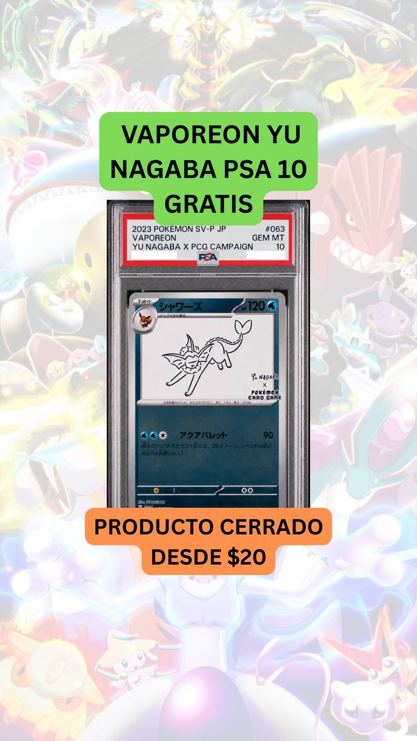 🚨 PRODUCTO DESDE $20 🚨VAPOREON YU NAGABA PSA 10 GRATIS