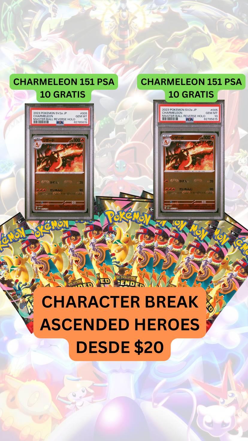 🚨BREAK ASCENDED DESDE $20🚨CHARMELEON 151 PSA 10 GRATIS🚨