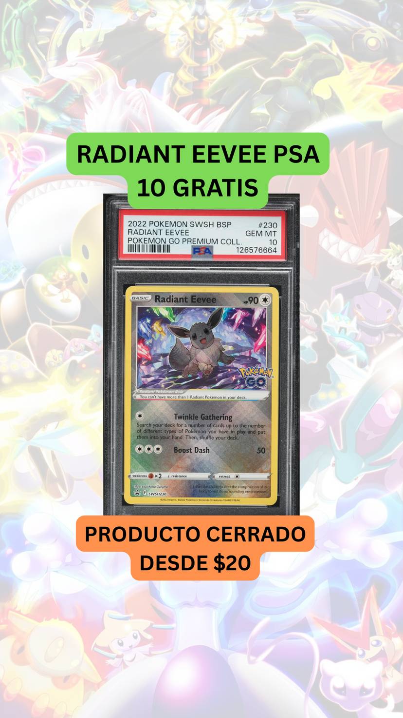 🚨PRODUCTO CERRADO DESDE $20🚨EEVEE PSA 10 GRATIS