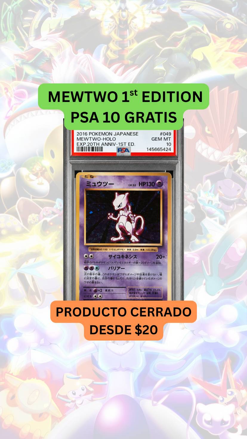🚨PRODUCTO DESDE $20🚨MEWTWO 1st EDITION PSA 10 GRATIS