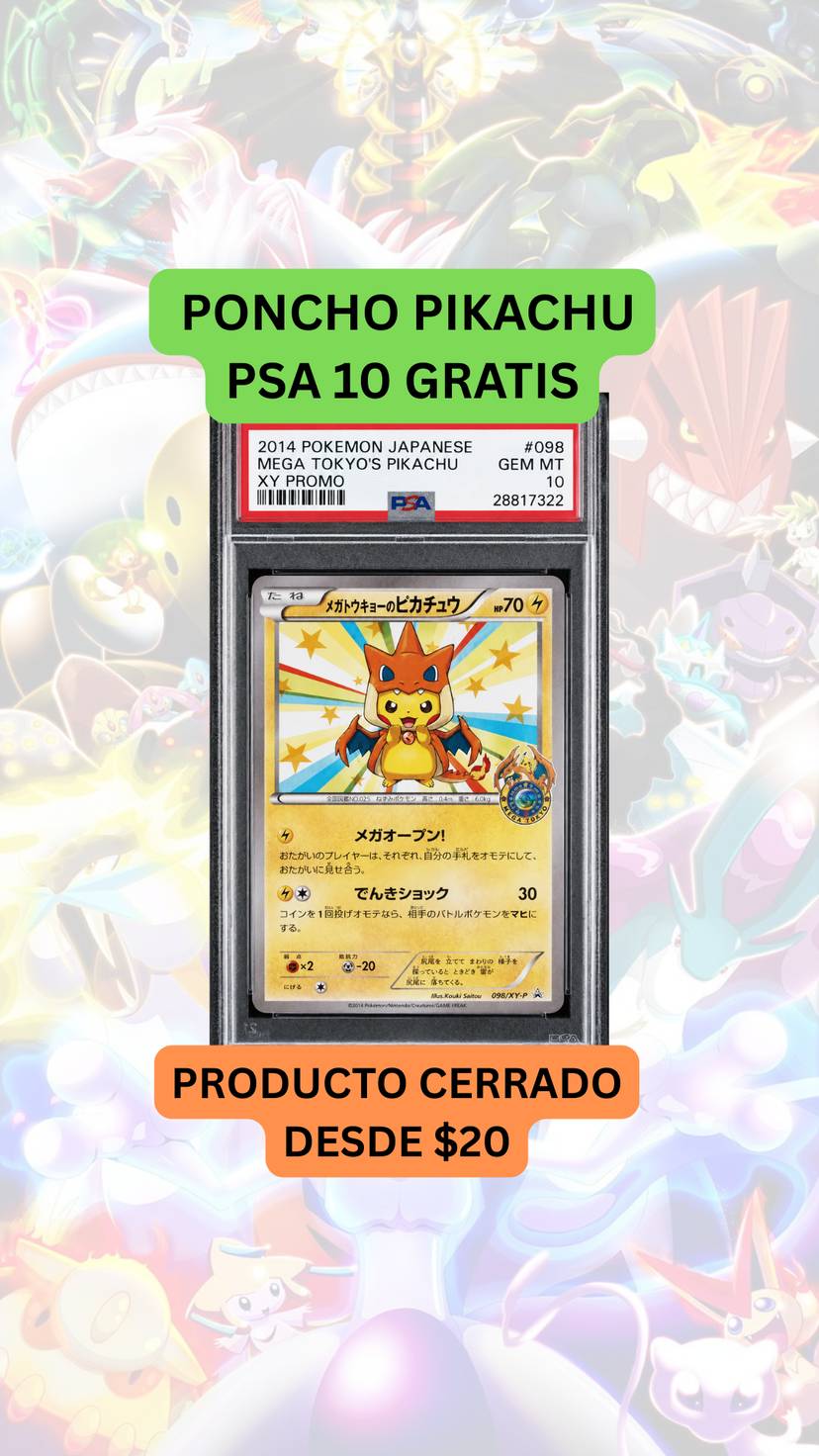 🚨PRODUCTO CERRADO DESDE $20🚨PONCHO PIKACHU PSA 10 GRATIS