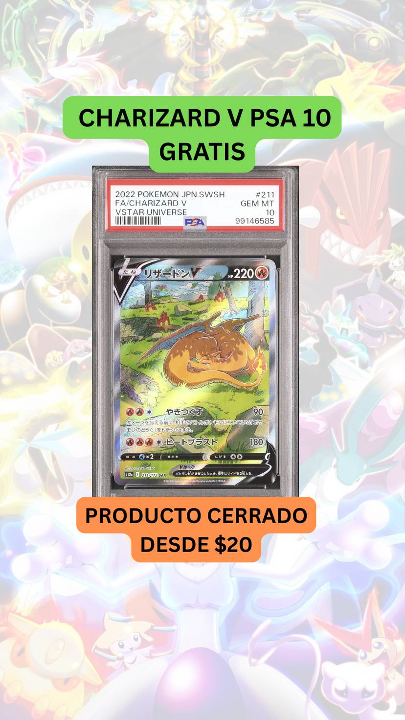🚨PRODUCTO CERRADO desde $20🚨CHARIZARD V PSA 10 GRATIS🚨