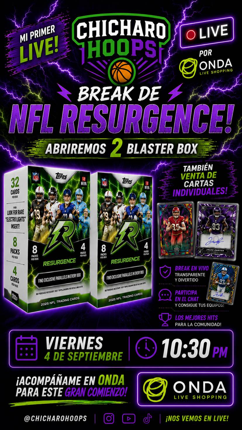 1er Live en Onda - #1Break (2) Blaster Box NFL Resurgence x Equipo Random + Venta de Tarjetas Individuales