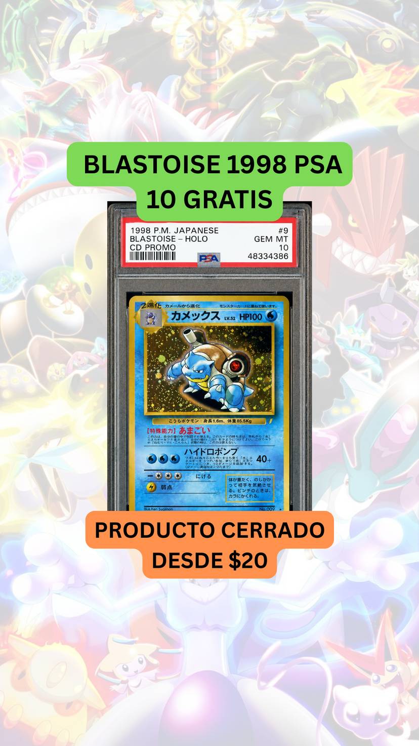 🚨PRODUCTO CERRADO DESDE $20🚨BLASTOISE 1998 PSA 10 GRATIS