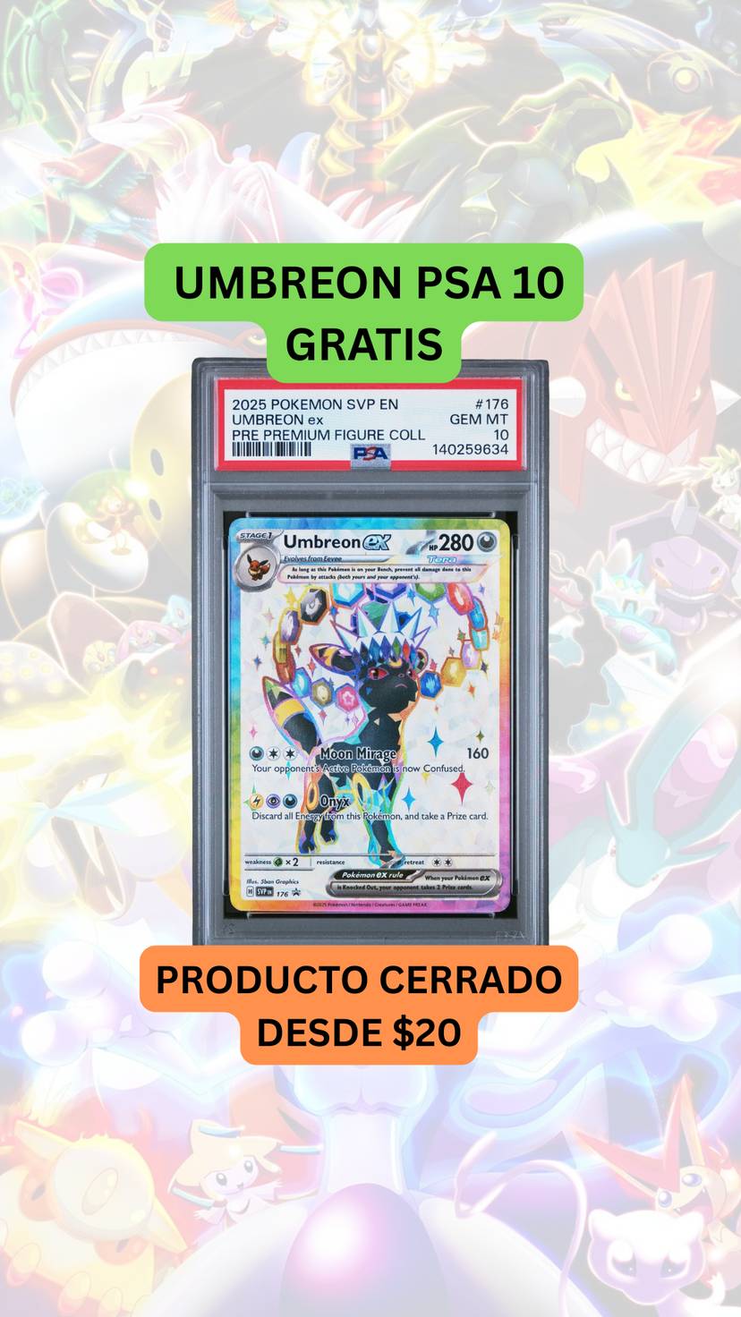 🚨PRODUCTO CERRADO DESDE $20🚨UMBREON PSA 10 GRATIS