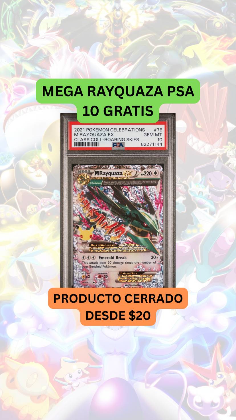 🚨PRODUCTO CERRADO DESDE $20🚨 RAYQUAZA PSA 10 GRATIS