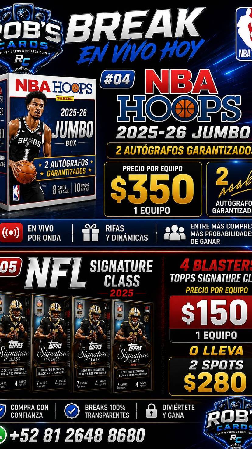 Jumbo Box 2 autos NBA HOOPS + 4 Blasters Signature NFL