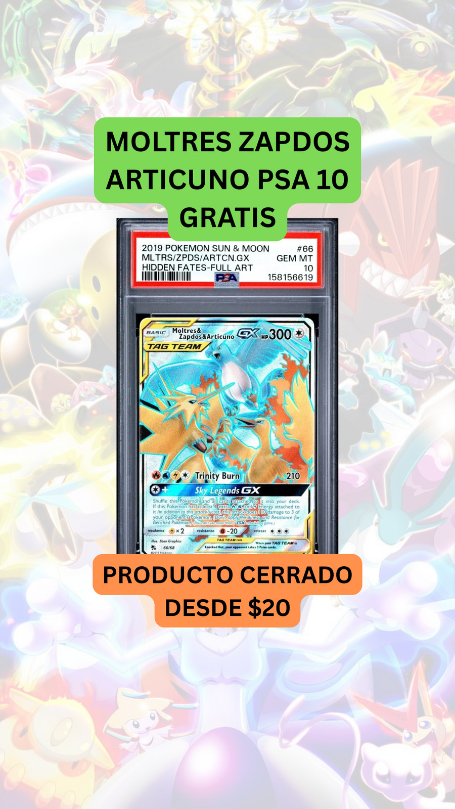 MOLTRES ZAPDOS ARTICUNO PSA 10 GRATIS