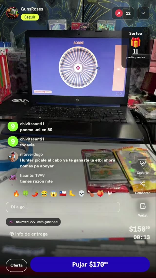 Tiro de ruleta por sobre Pokémon TCG