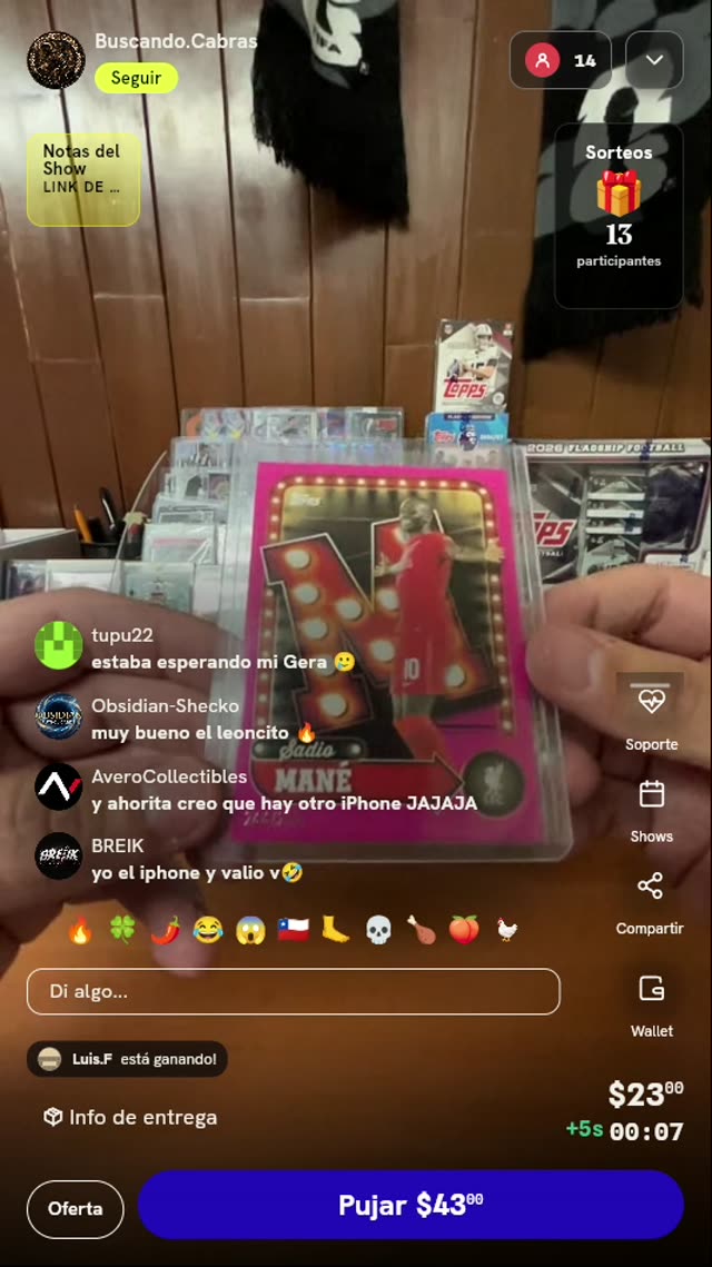 Carta Topps Sadio Mané Pink /250