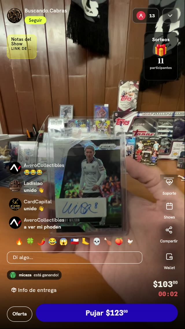 Tarjeta Panini Prizm Harry Wilson Autografiada