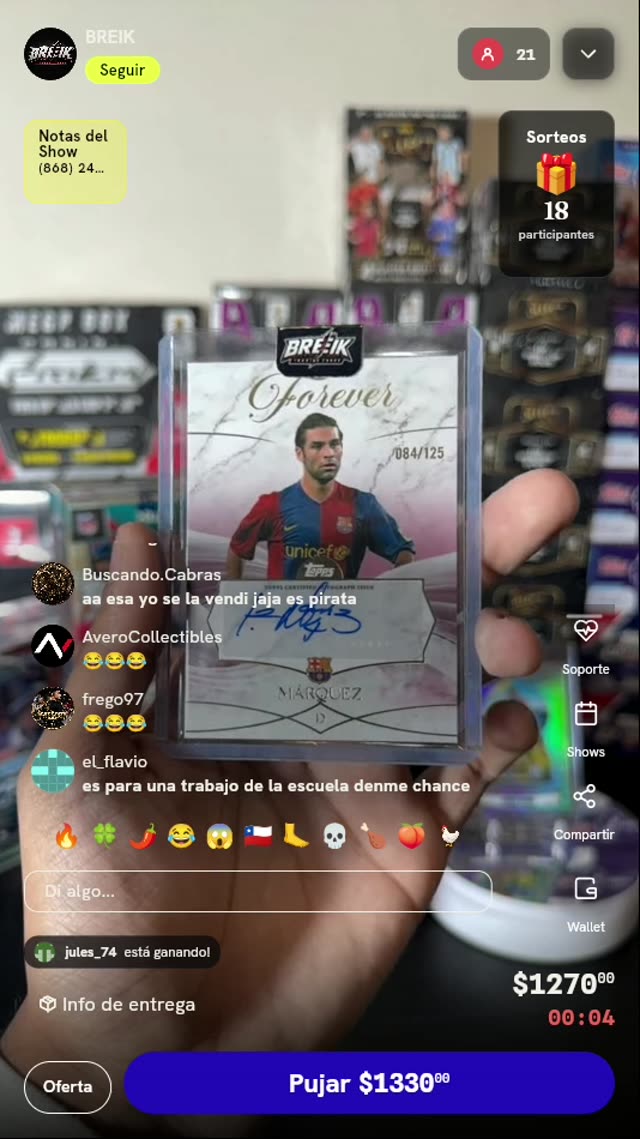 Tarjeta Rafa Márquez Topps Barcelona Autografiada