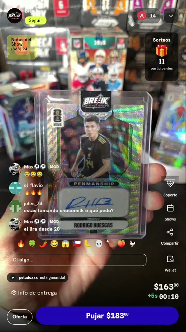 Tarjeta Autografiada Rodrigo Huescas Panini Prizm