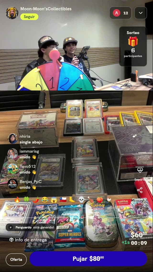 Dinámica de ruleta por cartas Pokémon