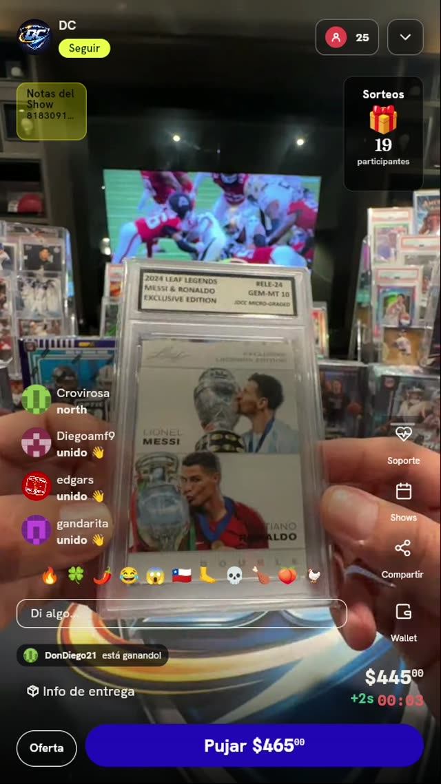 Tarjeta 2024 Leaf Messi y Ronaldo