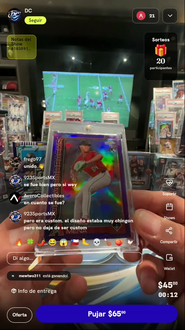 Tarjeta Topps Chrome Cristian Mena