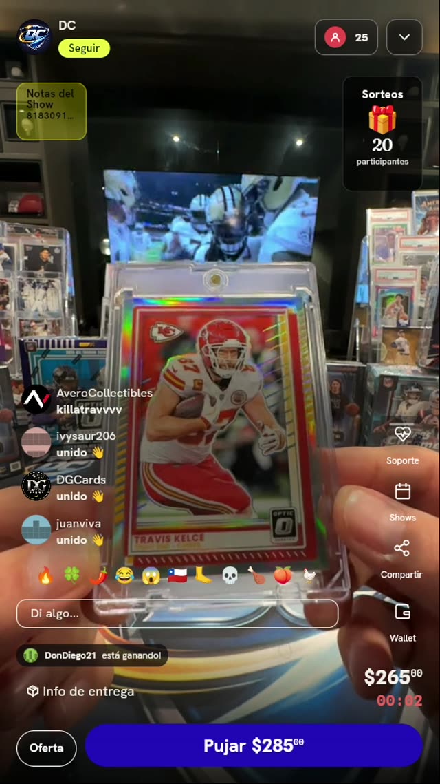 Tarjeta Panini Donruss Optic Travis Kelce