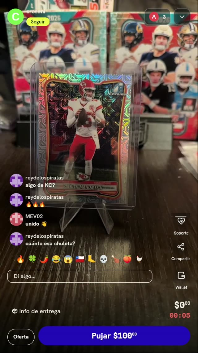 Carta Patrick Mahomes Bowman Chrome Mojo
