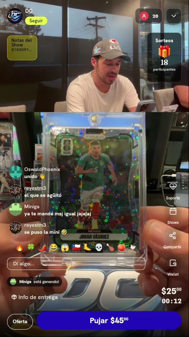 Carta Johan Vásquez Panini Prizm