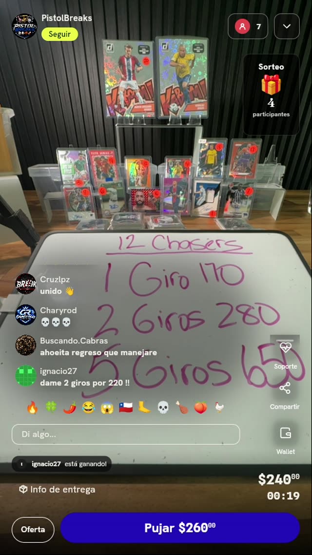 Giros de ruleta para tarjetas deportivas