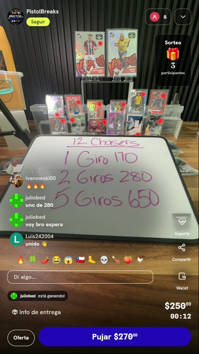 Giros de ruleta para cartas deportivas