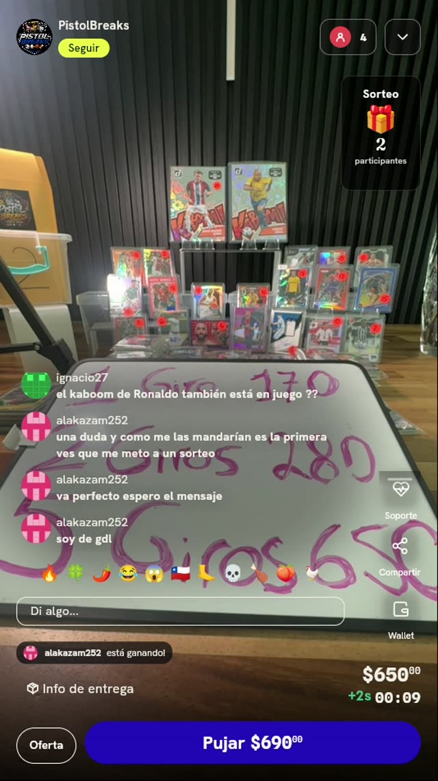 5 giros de ruleta de tarjetas deportivas
