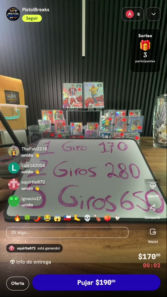 Giro en ruleta de cartas deportivas