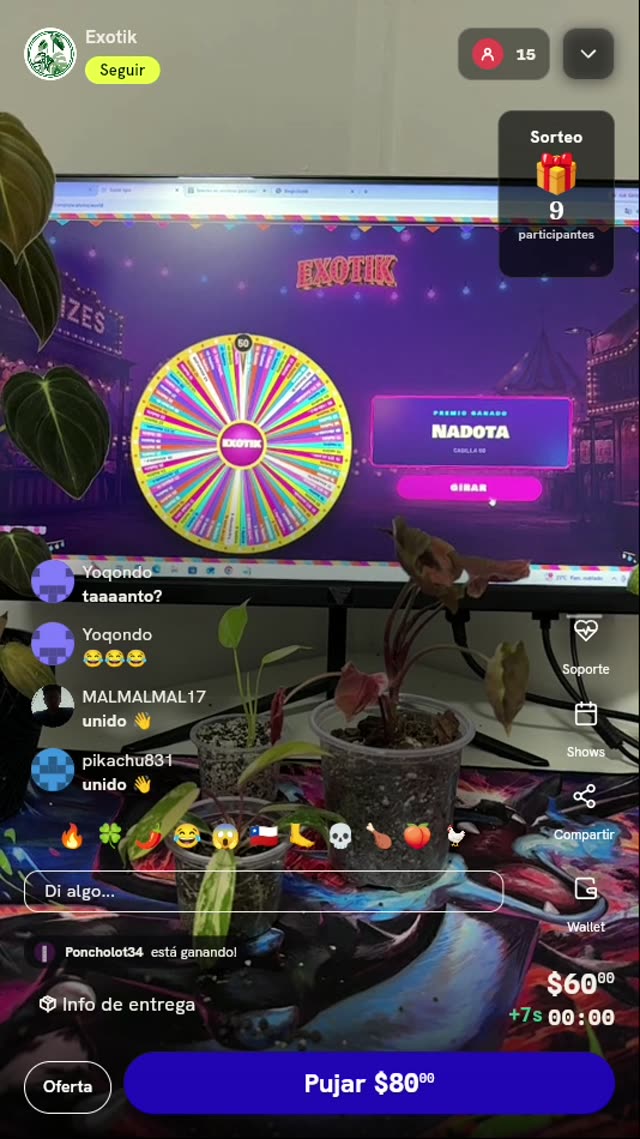 Giro en ruleta de plantas