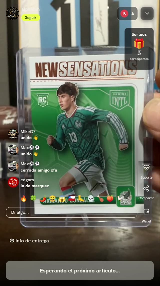 Tarjeta Armando González Panini INTL