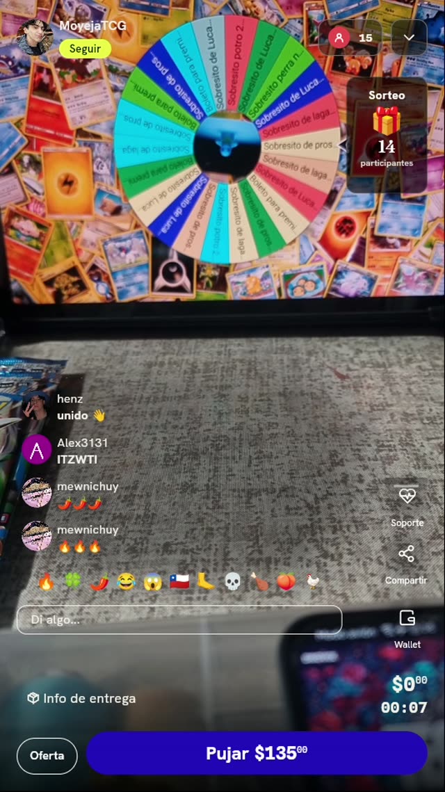 Giro en ruleta de sobres Pokémon