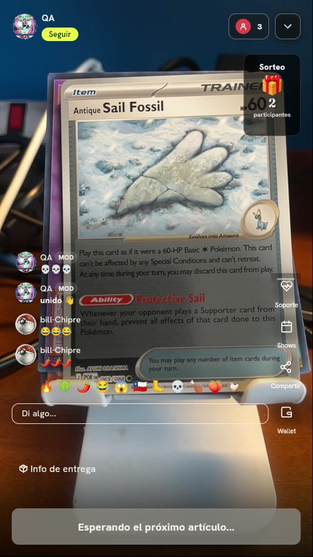 Carta Pokémon Antique Sail Fossil