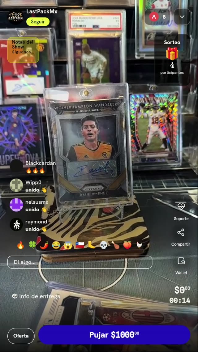 Tarjeta Autografiada Raúl Jiménez Panini Prizm