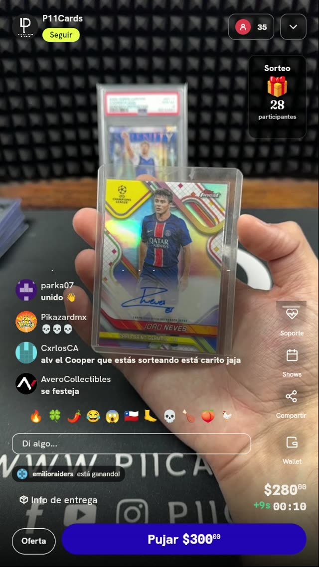 Tarjeta Topps Finest João Neves Autografiada