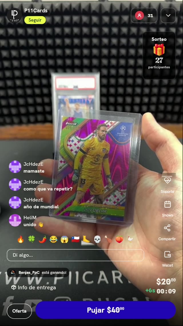 Tarjeta Jan Oblak Topps Finest /250