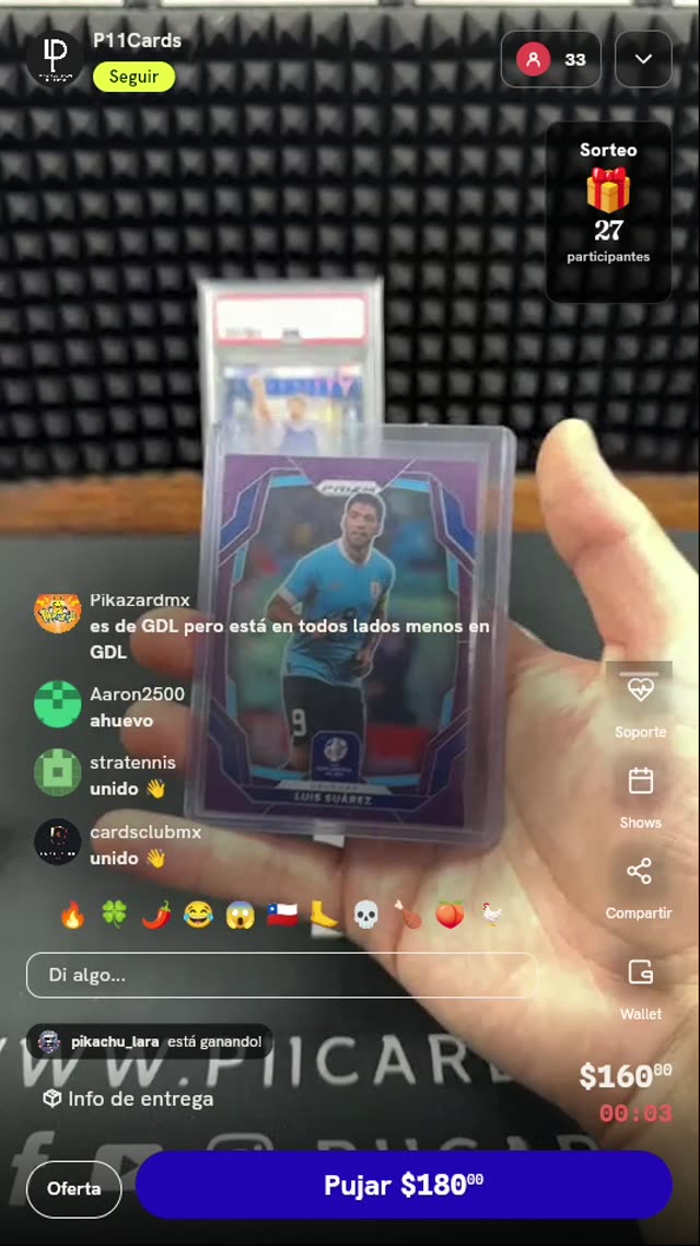 Carta Luis Suárez Panini Prizm /49