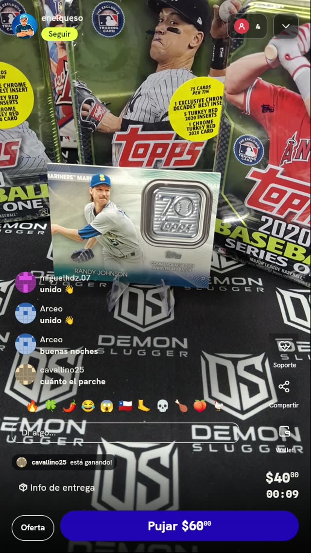 Tarjeta Topps 2021 Randy Johnson Patch