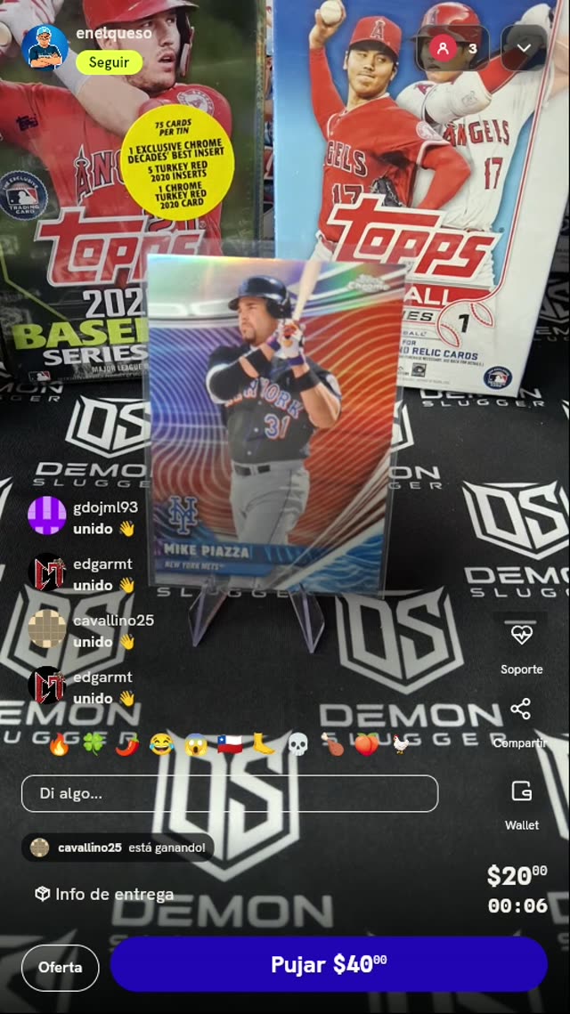 Tarjeta Topps Chrome Mike Piazza 2020