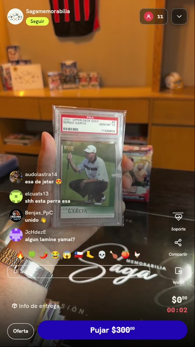 Carta Sergio Garcia 2001 Upper Deck PSA 10