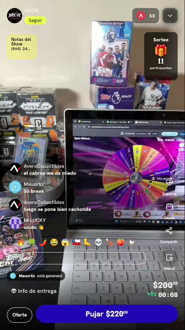 Lugar en Ruleta para Break de Tarjetas