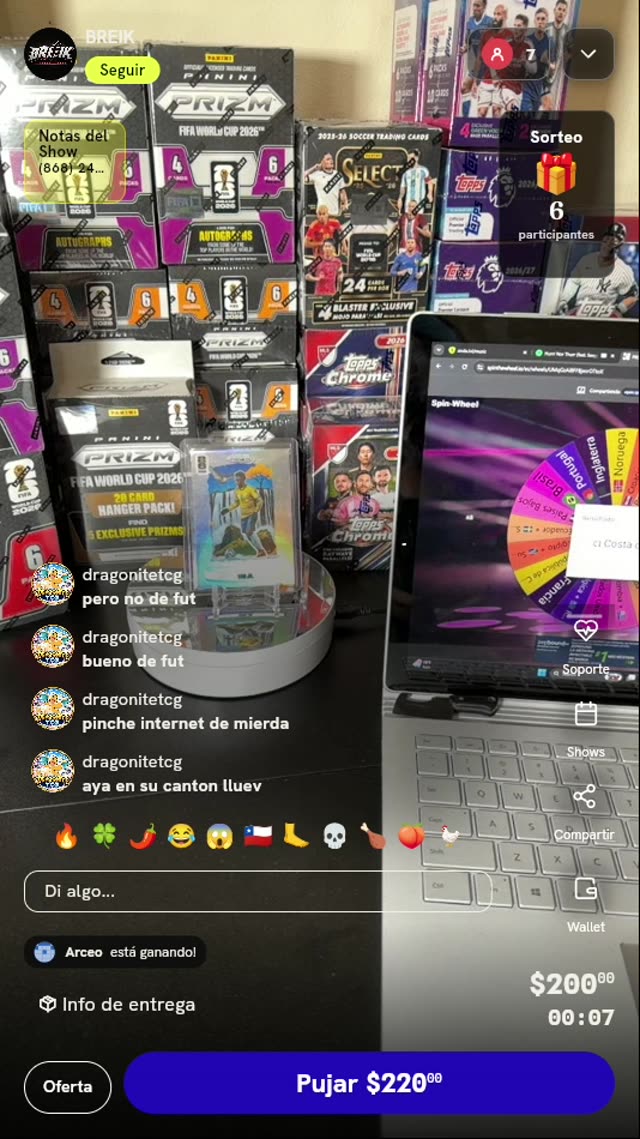 Lugar en ruleta de tarjetas Panini