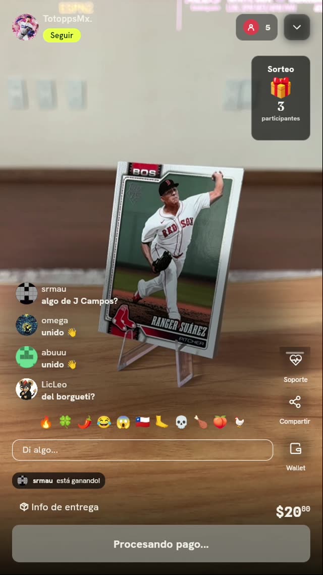 Carta Topps Ranger Suárez Red Sox