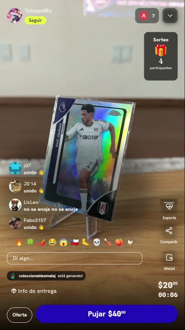 Carta Topps Chrome Raúl Jiménez Fulham