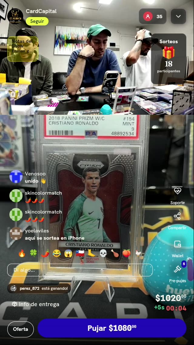 Tarjeta Cristiano Ronaldo Panini Prizm PSA 9