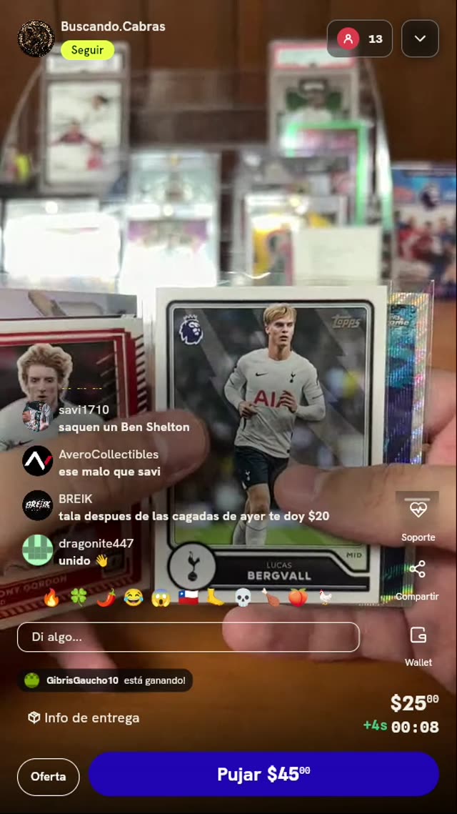 Tarjeta Topps Lucas Bergvall Tottenham