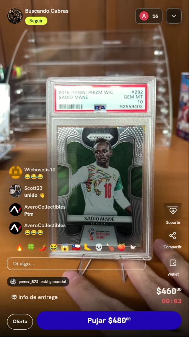 Carta Sadio Mané 2018 Panini PSA 10