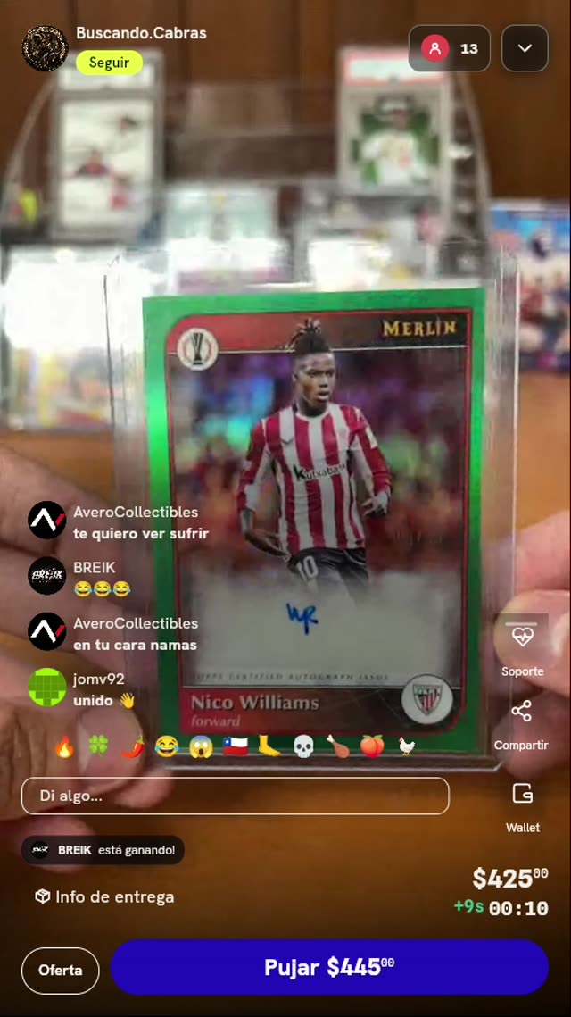 Carta Topps Merlin Nico Williams Autografiada /99