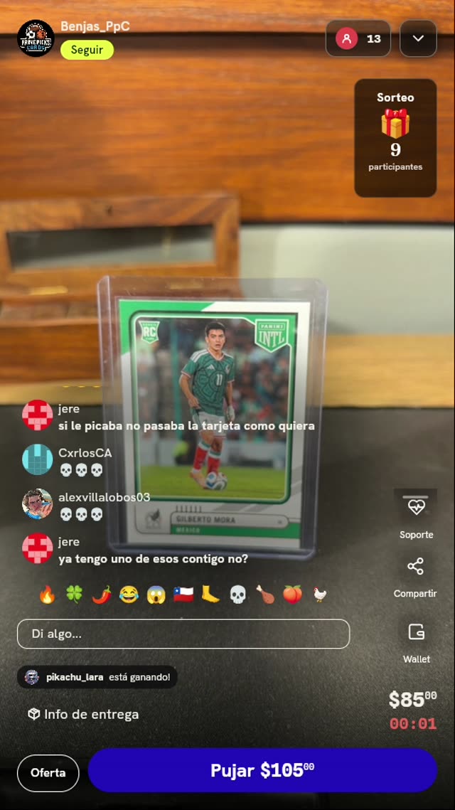 Tarjeta Panini INTL Gilberto Mora RC