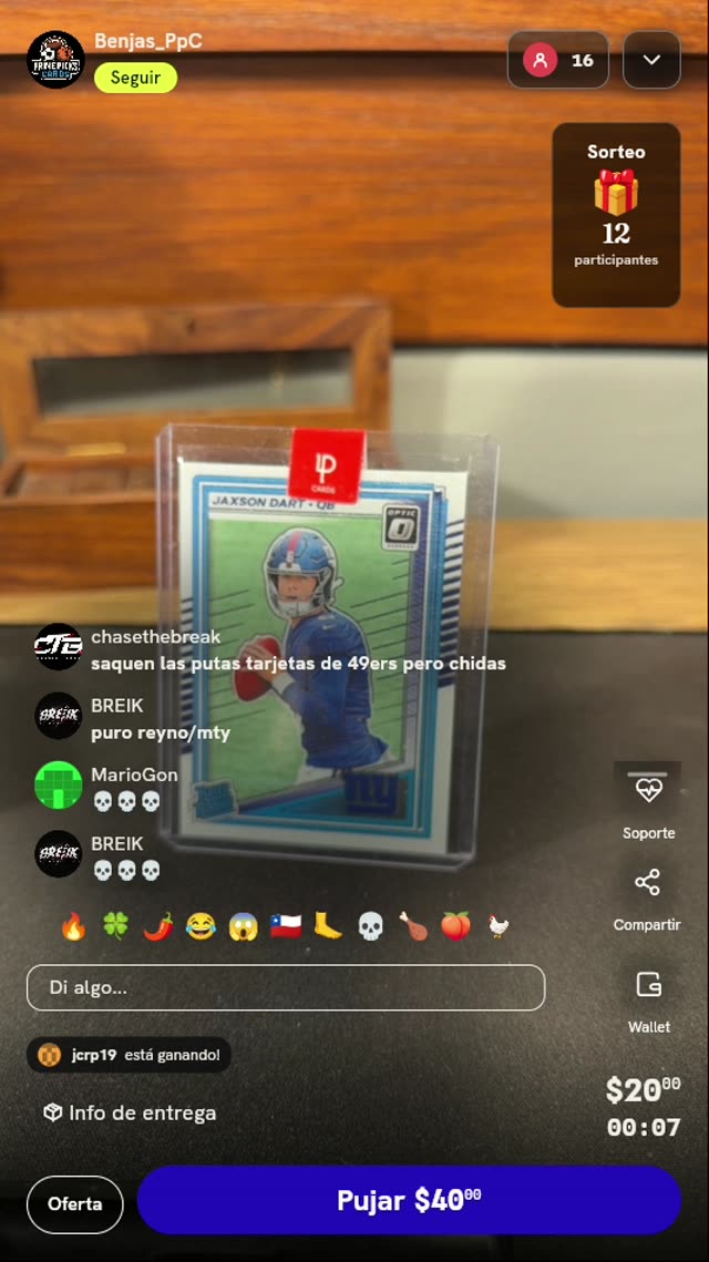 Tarjeta Jaxson Dart Donruss Optic